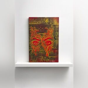 Original Cyberpunk Neon Canvas Painting – Dripping Eyes Street Art Signed 2025